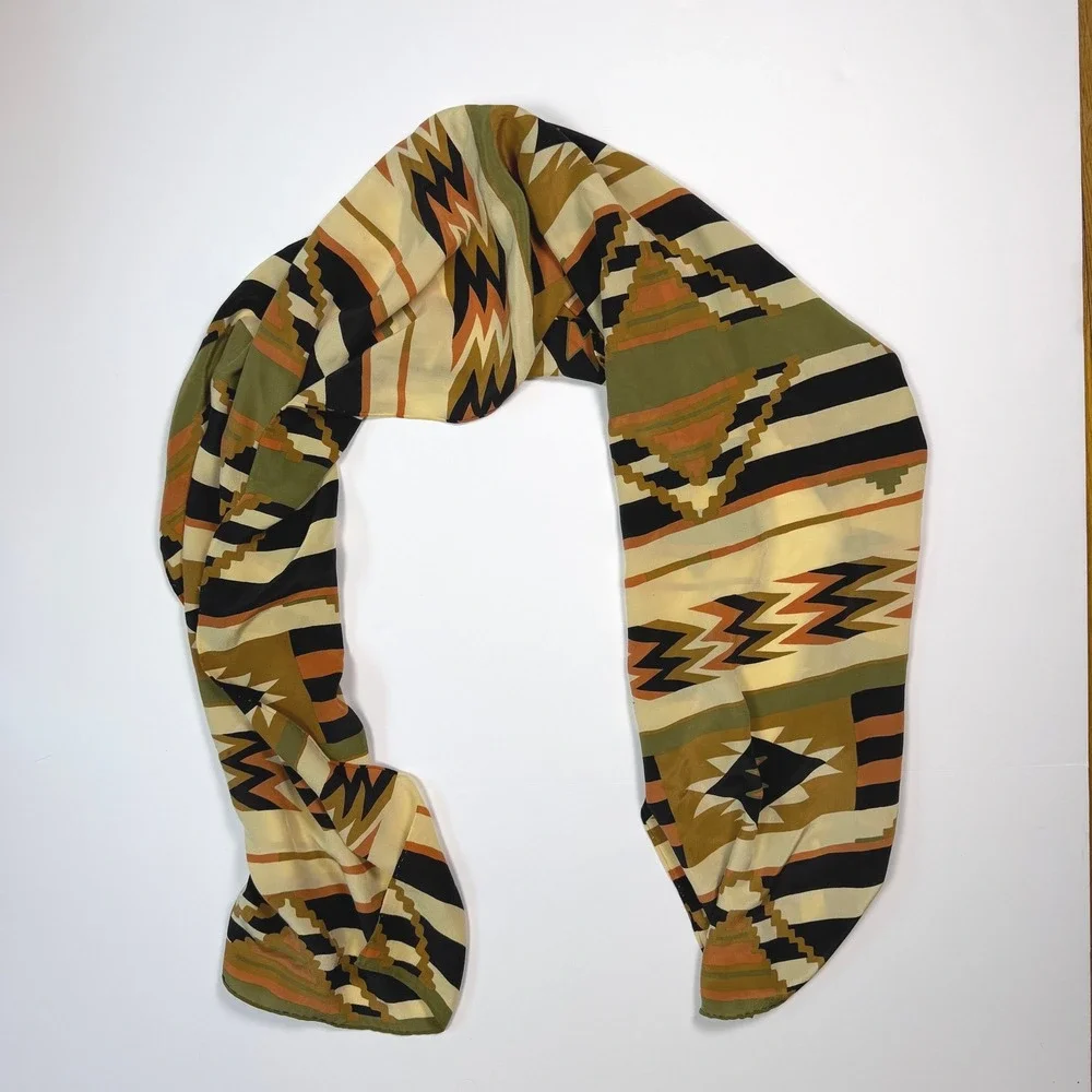 ZazouLuxe Southwestern Boho Women Scarf Rectangle Tan Silk